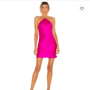 Amanda Uprichard Bright Hot Pink Mini Dress with Chain Back Detail - Size S